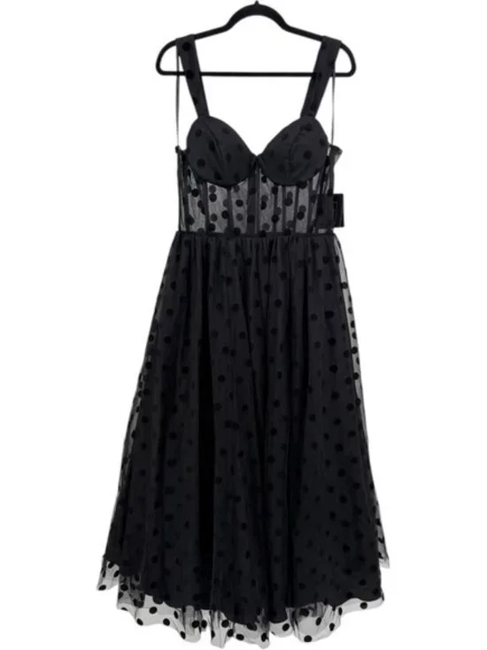 NWT Mac Duggal Black Polka Dot Net Bustier A-Line Midi Dress - Size 10‎ - Picture 5 of 16
